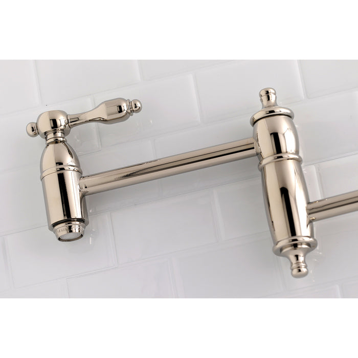 Kingston Heirloom KS3106TAL - Tudor Two-Handle 1-Hole Wall Mount Pot Filler Faucet, Polished Nickel