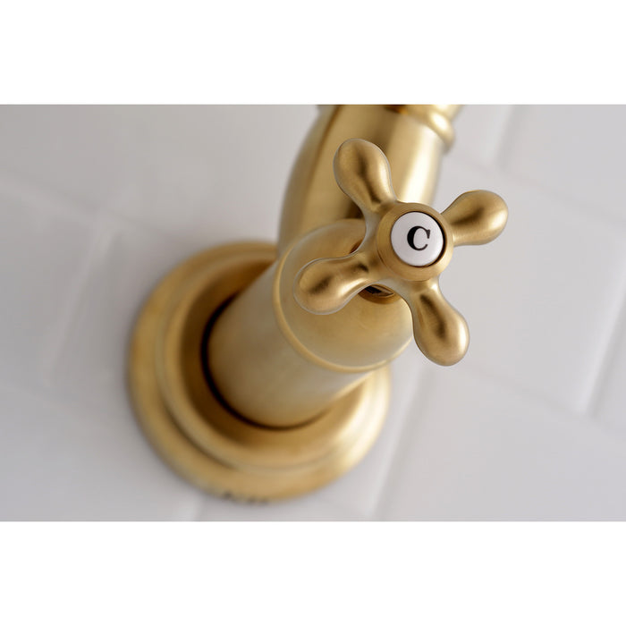 Kingston Heirloom KS3107AX - Restoration Two-Handle 1-Hole Wall Mount Pot Filler Faucet, Brushed Brass