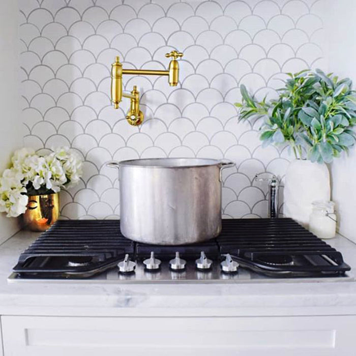 Kingston Heirloom KS3107AX - Restoration Two-Handle 1-Hole Wall Mount Pot Filler Faucet, Brushed Brass