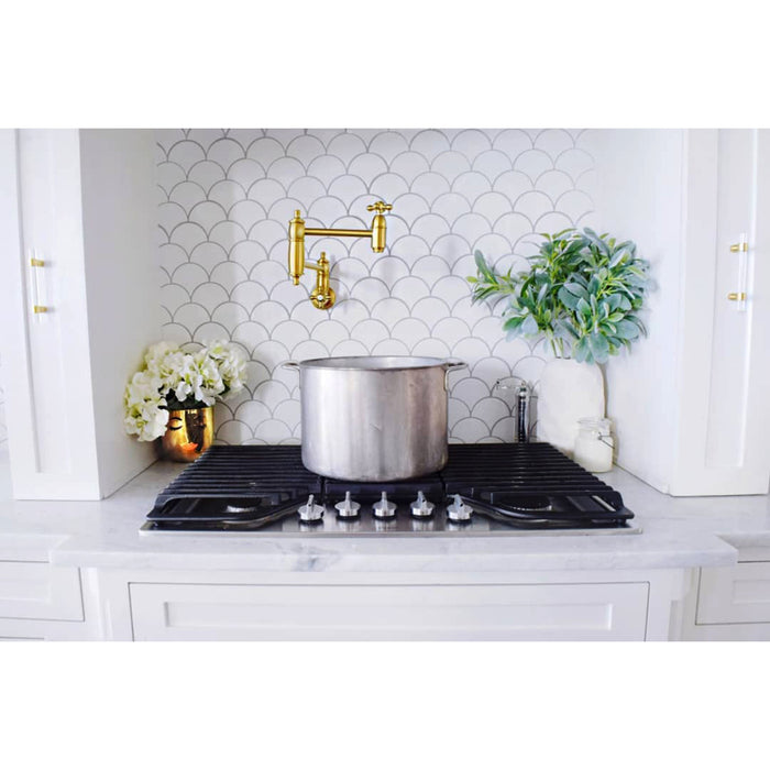 Kingston Heirloom KS3107AX - Restoration Two-Handle 1-Hole Wall Mount Pot Filler Faucet, Brushed Brass