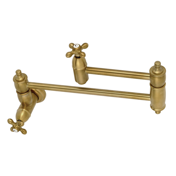 Kingston Heirloom KS3107AX - Restoration Two-Handle 1-Hole Wall Mount Pot Filler Faucet, Brushed Brass