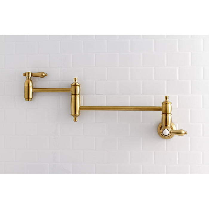 Heirloom KS3107BAL Two-Handle 1-Hole Wall Mount Pot Filler Faucet, Brushed Brass