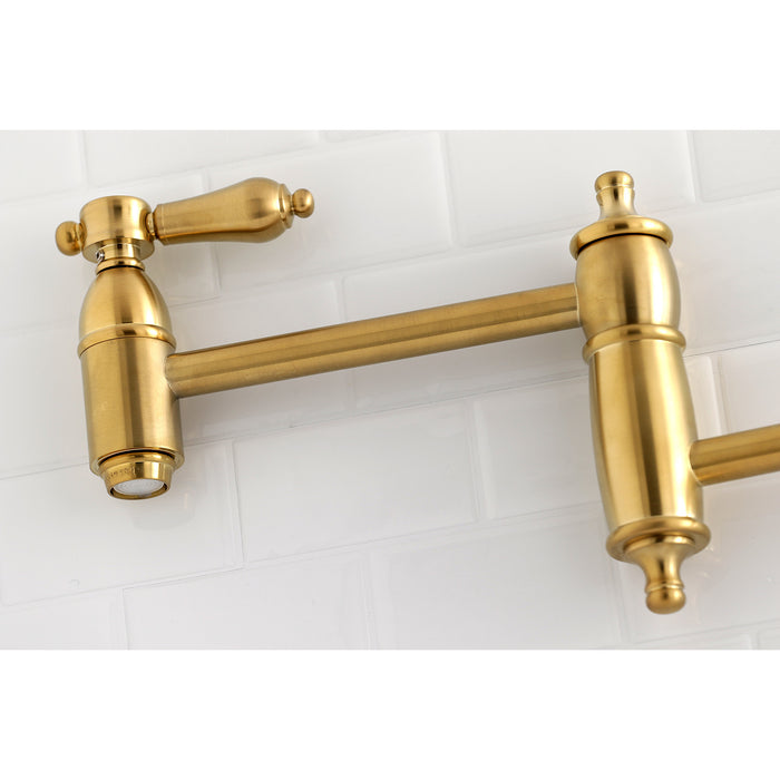 Heirloom KS3107BAL Two-Handle 1-Hole Wall Mount Pot Filler Faucet, Brushed Brass
