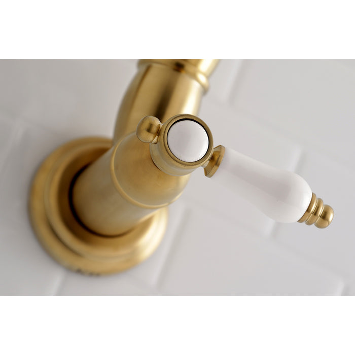 Kingston Heirloom KS3107BPL - Bel-Air Two-Handle 1-Hole Wall Mount Pot Filler Faucet, Brushed Brass