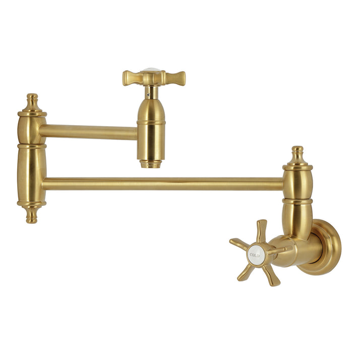 Kingston Heirloom KS3107NX - Hamilton Two-Handle 1-Hole Wall Mount Pot Filler Faucet, Brushed Brass