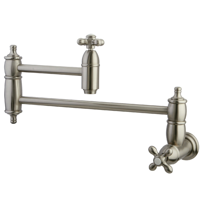 Kingston Heirloom KS3108AX - Restoration Two-Handle 1-Hole Wall Mount Pot Filler Faucet, Brushed Nickel