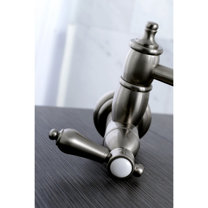 Kingston Heirloom KS3108BAL - Heirloom Two-Handle 1-Hole Wall Mount Pot Filler Faucet, Brushed Nickel