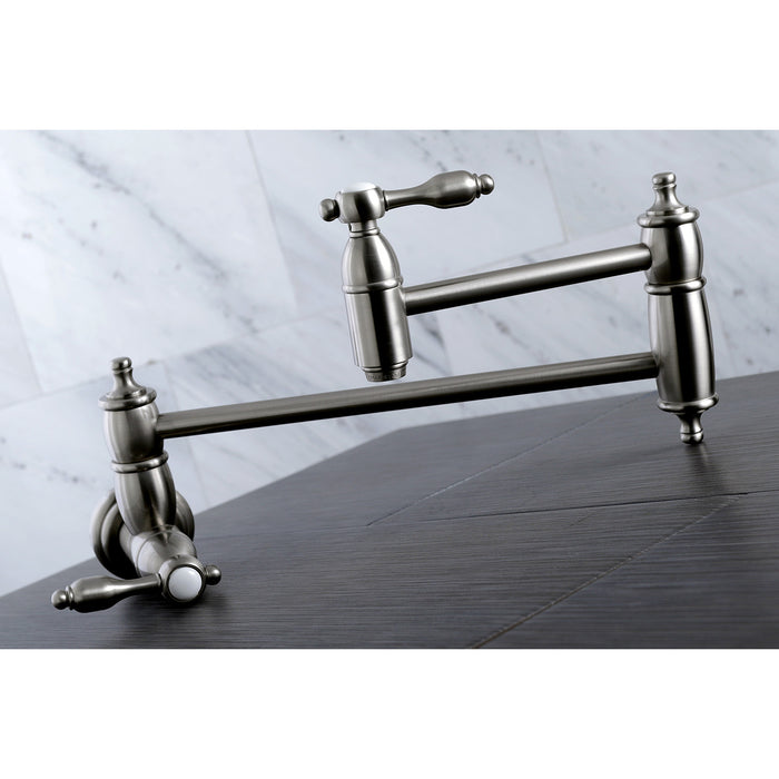 Tudor KS3108TAL Two-Handle 1-Hole Wall Mount Pot Filler Faucet, Brushed Nickel