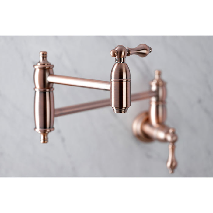 Restoration KS310ALAC Two-Handle 1-Hole Wall Mount Pot Filler Faucet, Antique Copper