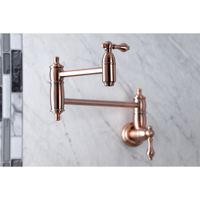 Restoration KS310ALAC Two-Handle 1-Hole Wall Mount Pot Filler Faucet, Antique Copper