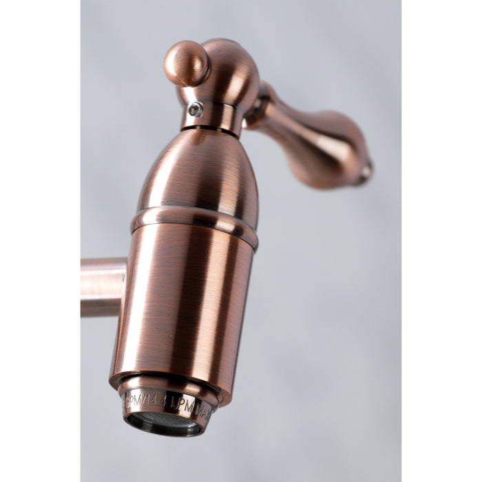 Restoration KS310ALAC Two-Handle 1-Hole Wall Mount Pot Filler Faucet, Antique Copper