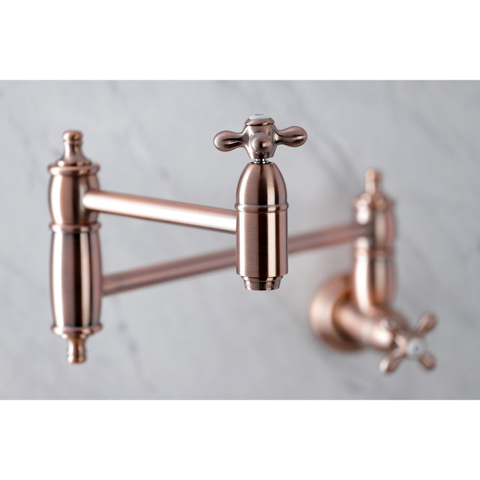 Kingston Heirloom KS310AXAC - Restoration Two-Handle 1-Hole Wall Mount Pot Filler Faucet, Antique Copper