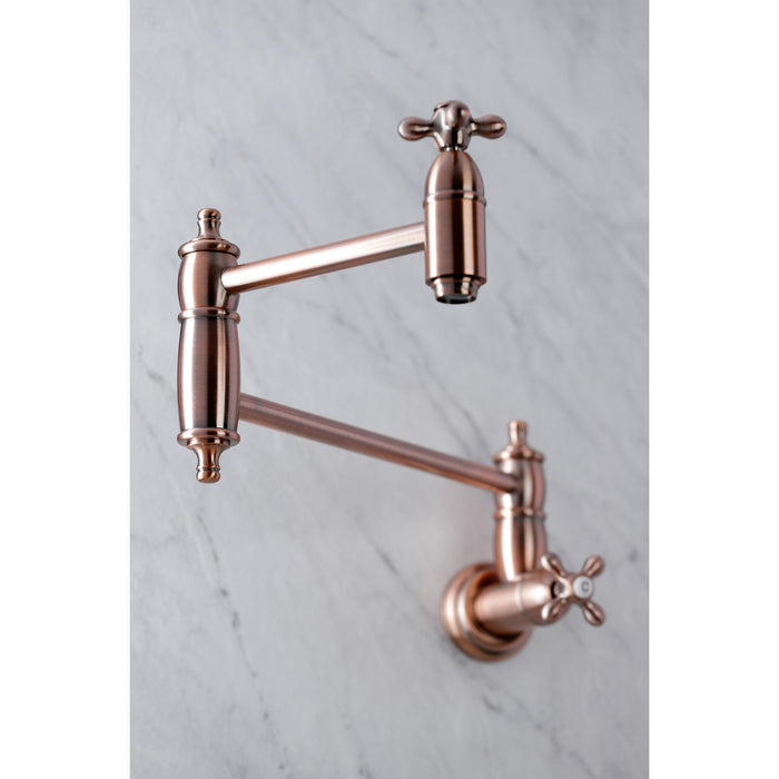 Kingston Heirloom KS310AXAC - Restoration Two-Handle 1-Hole Wall Mount Pot Filler Faucet, Antique Copper