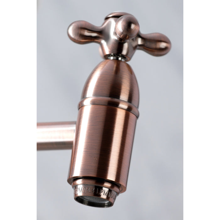 Kingston Heirloom KS310AXAC - Restoration Two-Handle 1-Hole Wall Mount Pot Filler Faucet, Antique Copper