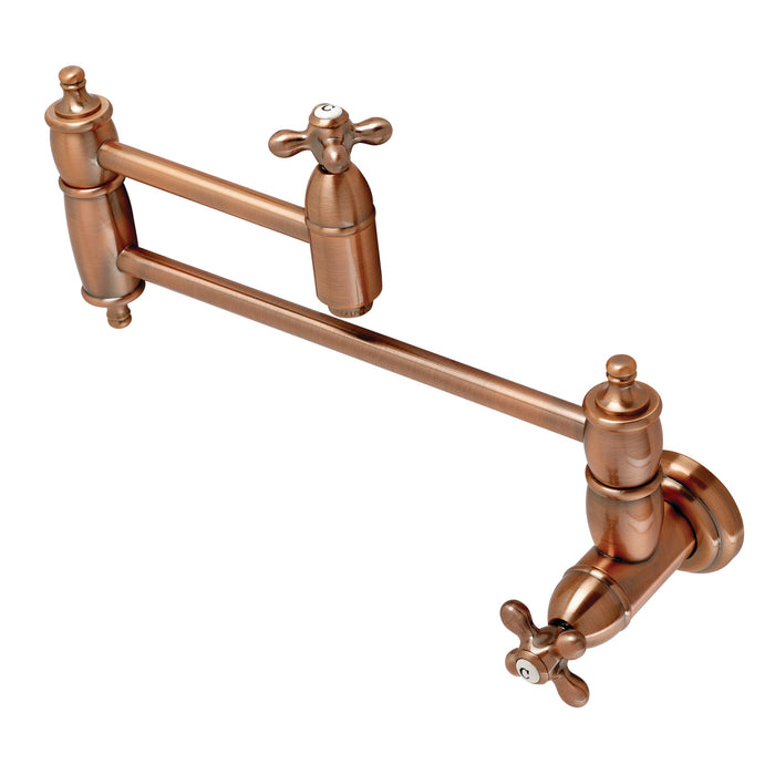Kingston Heirloom KS310AXAC - Restoration Two-Handle 1-Hole Wall Mount Pot Filler Faucet, Antique Copper