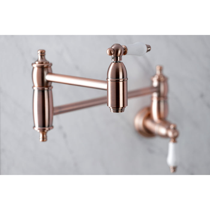 Kingston Heirloom KS310PLAC - Restoration Two-Handle 1-Hole Wall Mount Pot Filler Faucet, Antique Copper