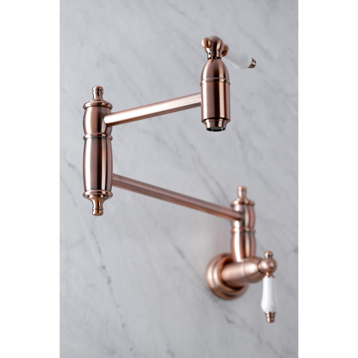 Kingston Heirloom KS310PLAC - Restoration Two-Handle 1-Hole Wall Mount Pot Filler Faucet, Antique Copper
