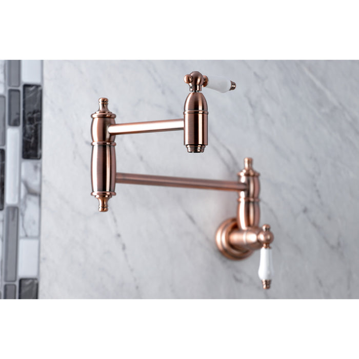 Kingston Heirloom KS310PLAC - Restoration Two-Handle 1-Hole Wall Mount Pot Filler Faucet, Antique Copper