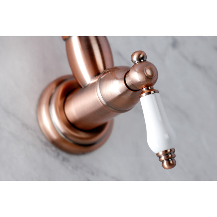 Kingston Heirloom KS310PLAC - Restoration Two-Handle 1-Hole Wall Mount Pot Filler Faucet, Antique Copper