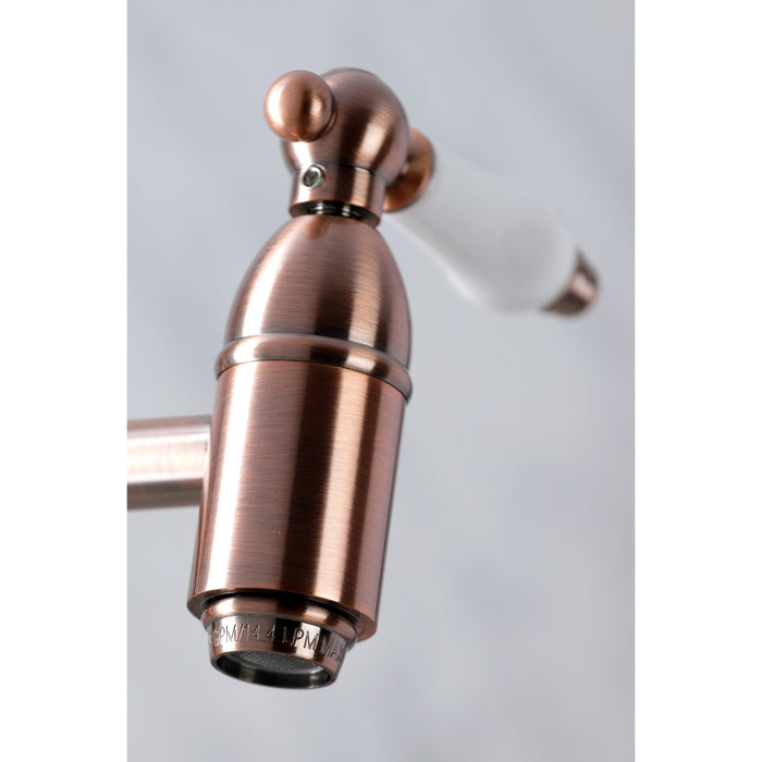 Kingston Heirloom KS310PLAC - Restoration Two-Handle 1-Hole Wall Mount Pot Filler Faucet, Antique Copper