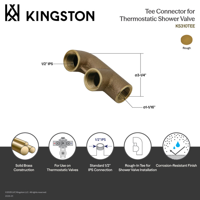 Kingston KS310TEE Valve Tee for Thermostatic Valve, Rough