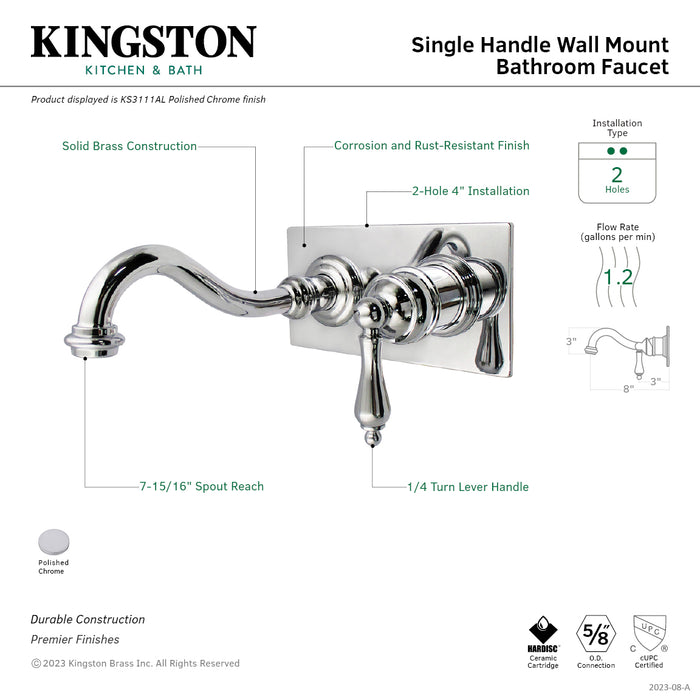 Kingston Heirloom KS3111AL - Vintage Single-Handle 2-Hole Wall Mount Bathroom Faucet, Polished Chrome