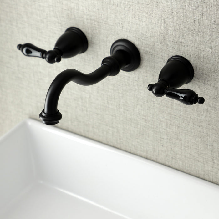 Kingston Heirloom KS3120PKL - Duchess Double-Handle 3-Hole Wall Mount Bathroom Faucet, Matte Black