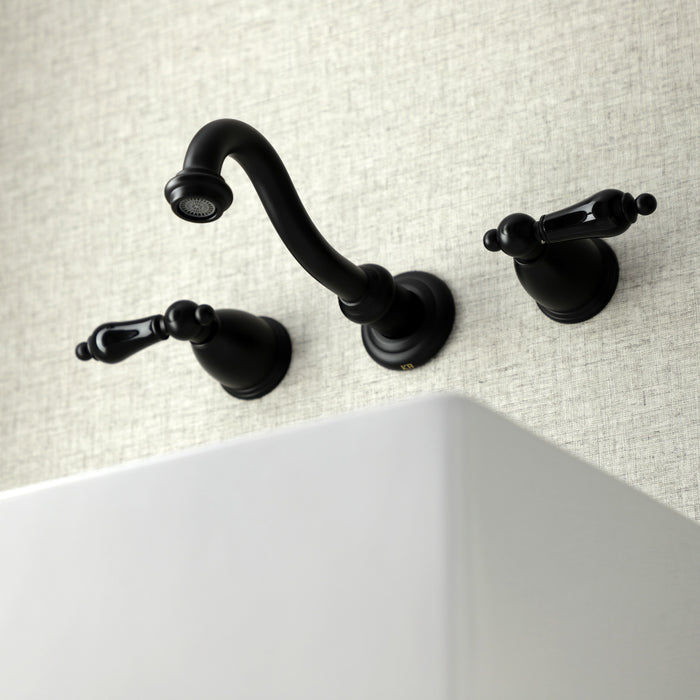 Kingston Heirloom KS3120PKL - Duchess Double-Handle 3-Hole Wall Mount Bathroom Faucet, Matte Black