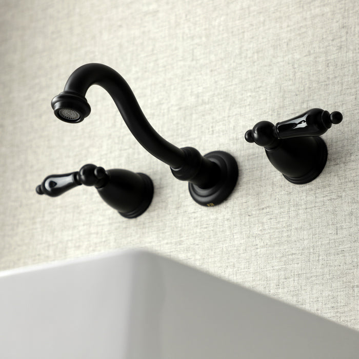 Kingston Heirloom KS3120PKL - Duchess Double-Handle 3-Hole Wall Mount Bathroom Faucet, Matte Black