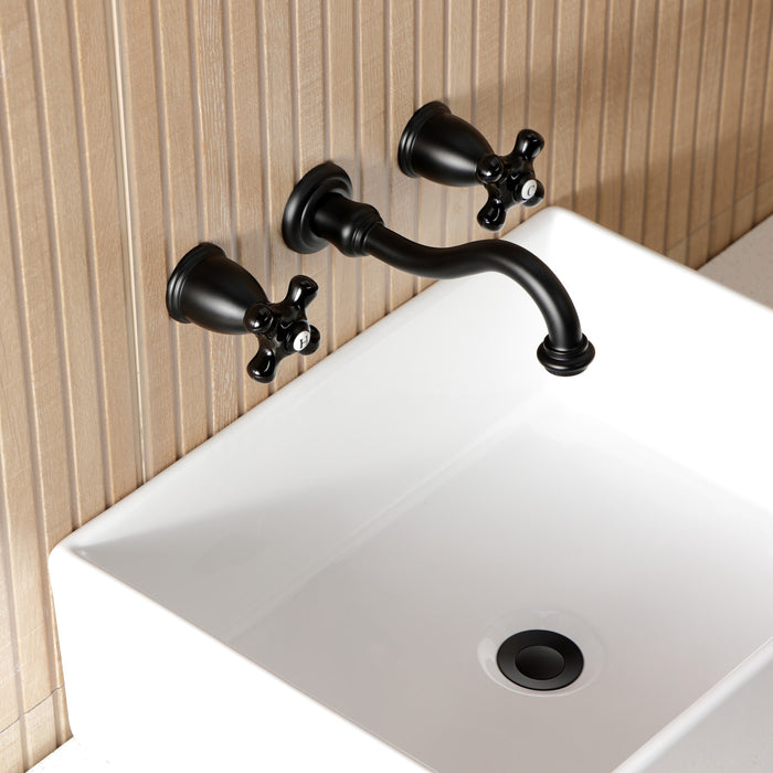 Kingston Heirloom KS3120PKX - Duchess Double-Handle 3-Hole Wall Mount Bathroom Faucet, Matte Black
