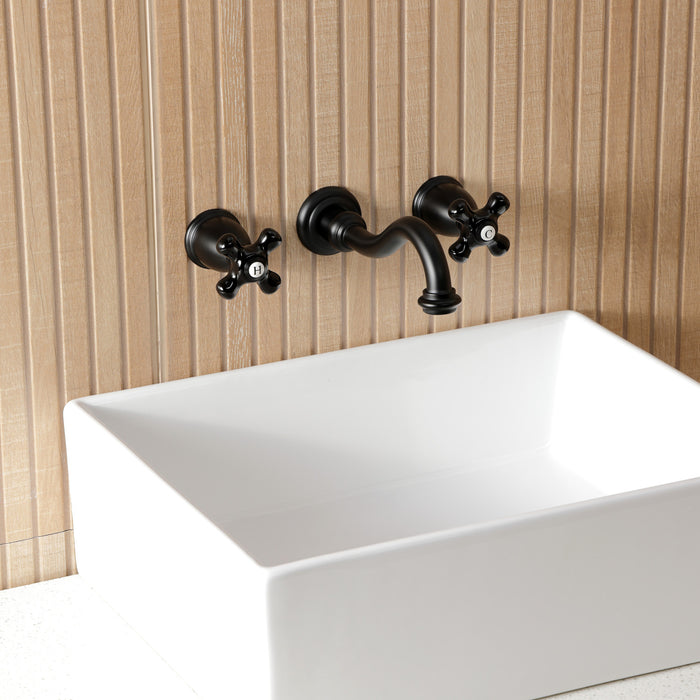 Kingston Heirloom KS3120PKX - Duchess Double-Handle 3-Hole Wall Mount Bathroom Faucet, Matte Black