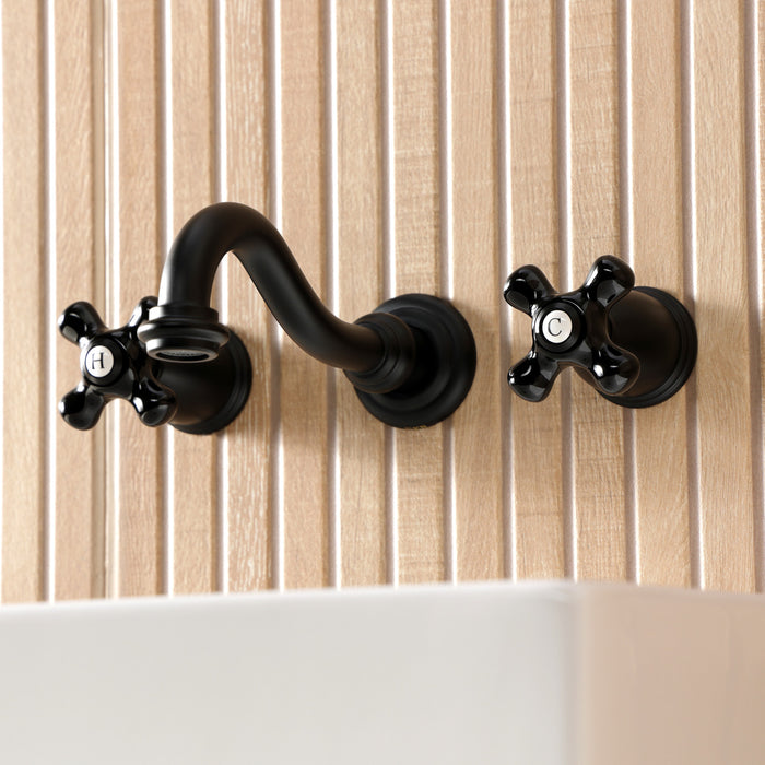 Kingston Heirloom KS3120PKX - Duchess Double-Handle 3-Hole Wall Mount Bathroom Faucet, Matte Black