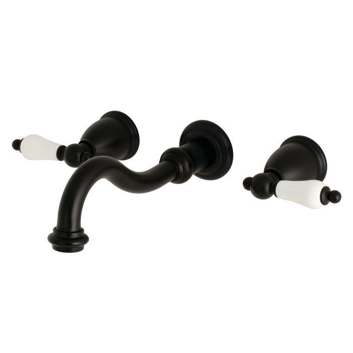 Kingston Heirloom KS3120PL - Vintage Double-Handle 3-Hole Wall Mount Bathroom Faucet, Matte Black