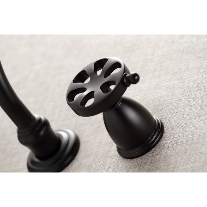 Kingston Tulare KS3120RX - Belknap Double-Handle 3-Hole Wall Mount Bathroom Faucet, Matte Black