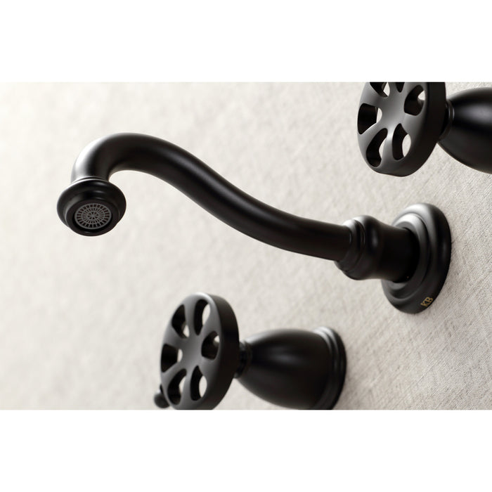 Kingston Tulare KS3120RX - Belknap Double-Handle 3-Hole Wall Mount Bathroom Faucet, Matte Black