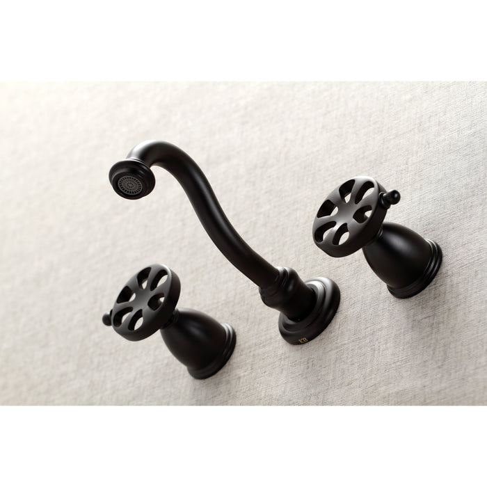Kingston Tulare KS3120RX - Belknap Double-Handle 3-Hole Wall Mount Bathroom Faucet, Matte Black