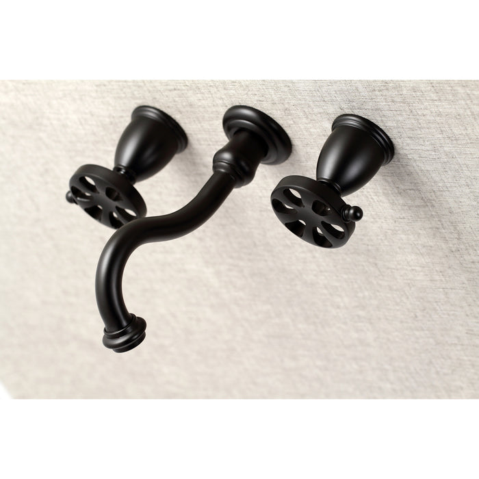 Kingston Tulare KS3120RX - Belknap Double-Handle 3-Hole Wall Mount Bathroom Faucet, Matte Black