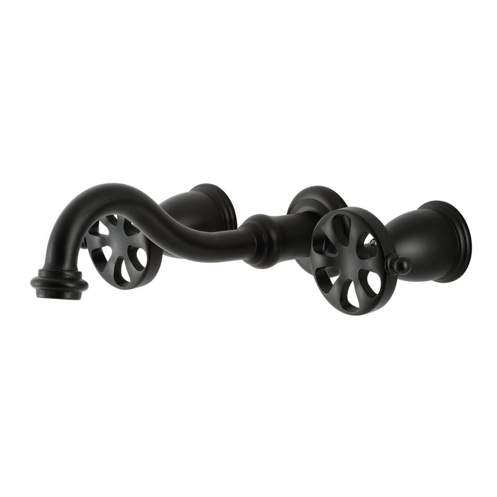 Kingston Tulare KS3120RX - Belknap Double-Handle 3-Hole Wall Mount Bathroom Faucet, Matte Black
