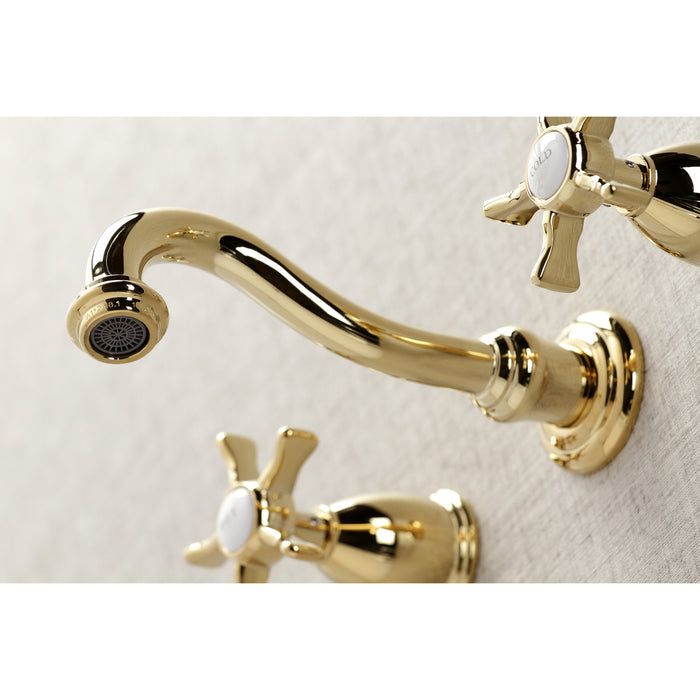Kingston Heirloom KS3122NX - Hamilton Double-Handle 3-Hole Wall Mount Bathroom Faucet, Polished Brass