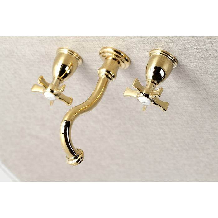 Kingston Heirloom KS3122NX - Hamilton Double-Handle 3-Hole Wall Mount Bathroom Faucet, Polished Brass