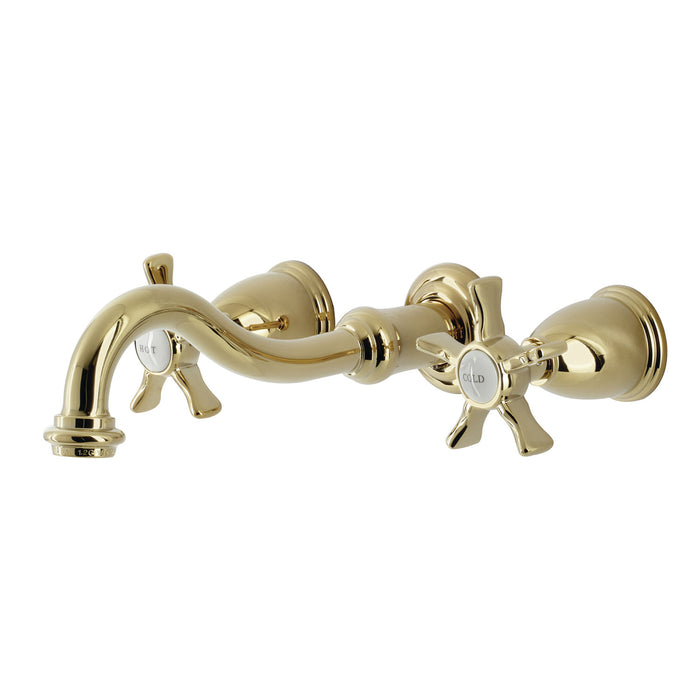 Kingston Heirloom KS3122NX - Hamilton Double-Handle 3-Hole Wall Mount Bathroom Faucet, Polished Brass