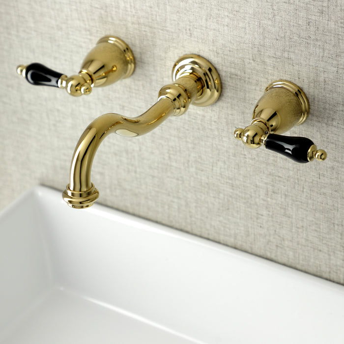 Kingston Heirloom KS3122PKL - Duchess Double-Handle 3-Hole Wall Mount Bathroom Faucet, Polished Brass