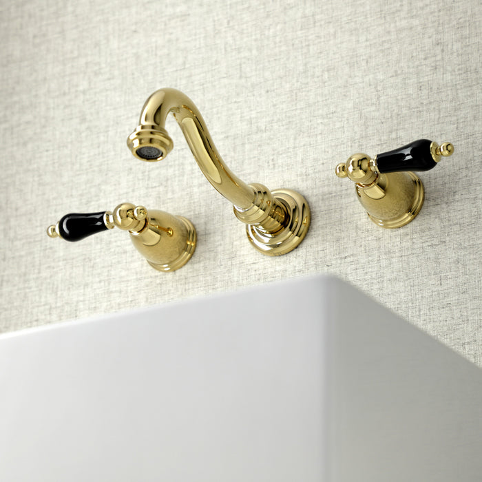 Kingston Heirloom KS3122PKL - Duchess Double-Handle 3-Hole Wall Mount Bathroom Faucet, Polished Brass