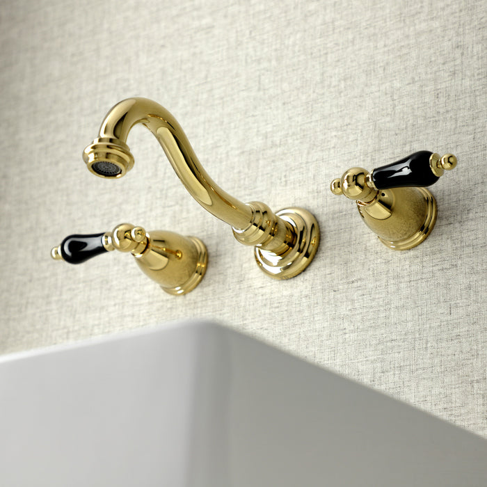 Kingston Heirloom KS3122PKL - Duchess Double-Handle 3-Hole Wall Mount Bathroom Faucet, Polished Brass