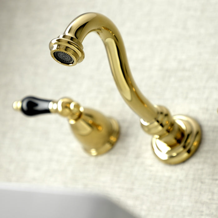 Kingston Heirloom KS3122PKL - Duchess Double-Handle 3-Hole Wall Mount Bathroom Faucet, Polished Brass