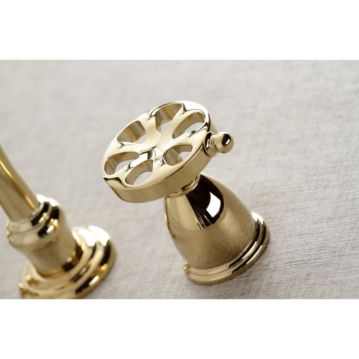 Kingston Tulare KS3122RX - Belknap Double-Handle 3-Hole Wall Mount Bathroom Faucet, Polished Brass