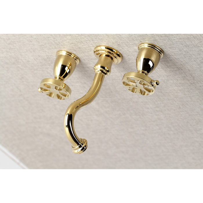 Kingston Tulare KS3122RX - Belknap Double-Handle 3-Hole Wall Mount Bathroom Faucet, Polished Brass