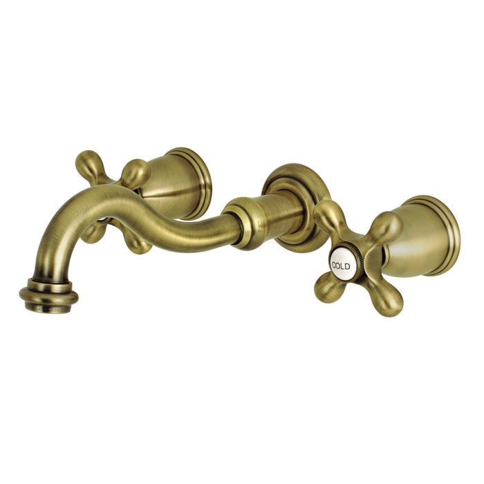 Kingston Heirloom KS3123AX - Vintage Double-Handle 3-Hole Wall Mount Bathroom Faucet, Antique Brass