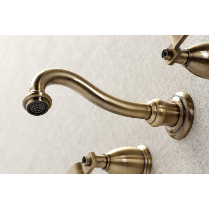 Kingston Heirloom KS3123KL - Whitaker Double-Handle 3-Hole Wall Mount Bathroom Faucet, Antique Brass