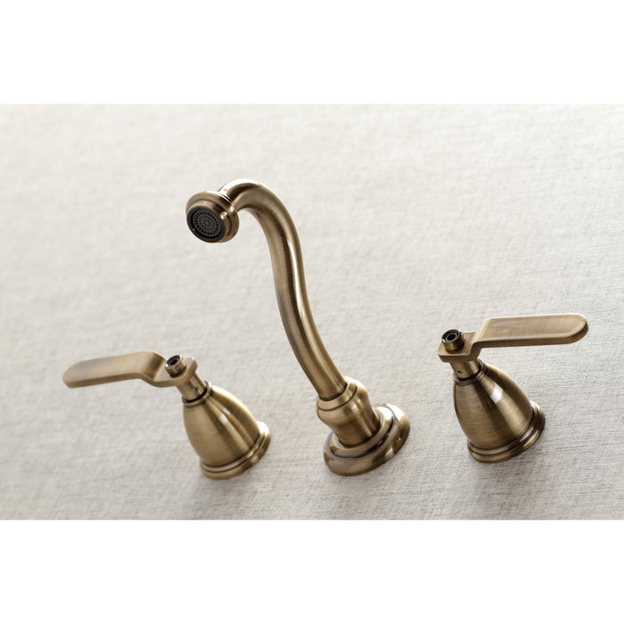 Kingston Heirloom KS3123KL - Whitaker Double-Handle 3-Hole Wall Mount Bathroom Faucet, Antique Brass